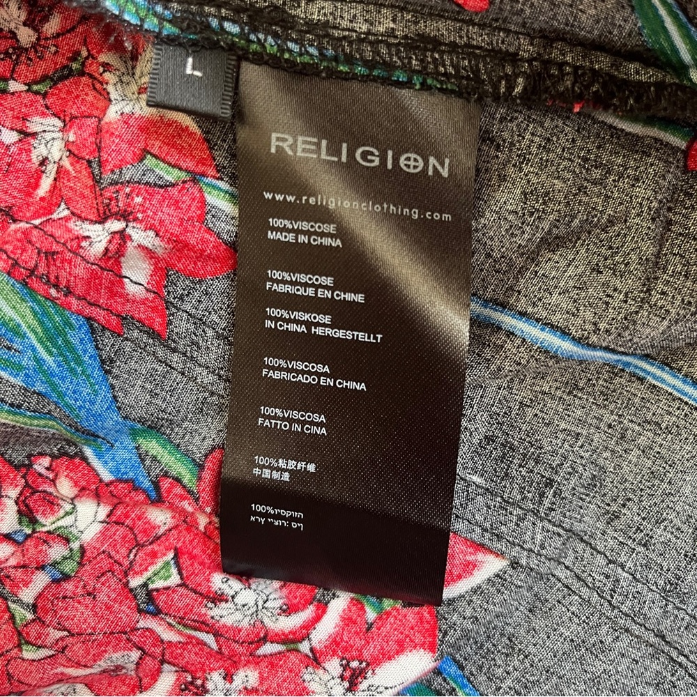 NWT ASOS Religion Revere Black Collar Button Down Shirt w/ Red Floral Print - Picture 12 of 16